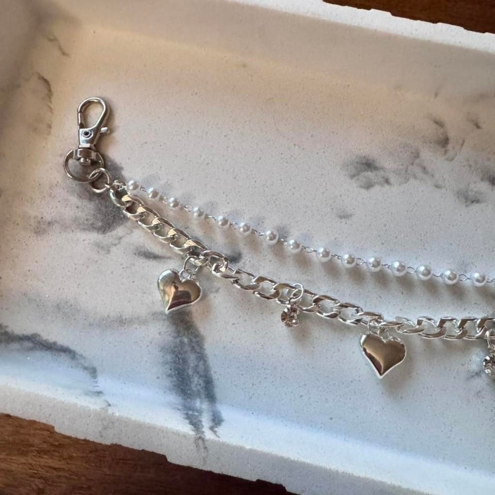 Silver Bag Charm/Denim Chain